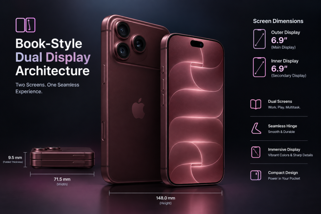 Book-Style Dual Display Architecture and Screen Dimensions